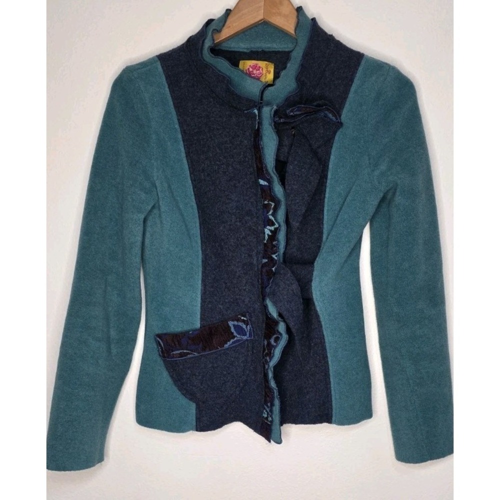 Gantebs Collection France Funky Flity Blue Fleece Jacket Blazer Blue Boho Career